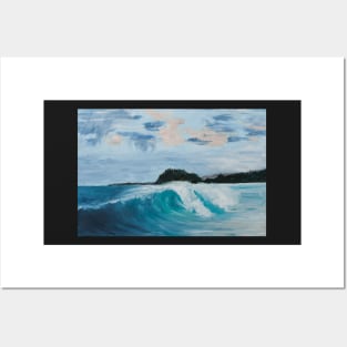 Ocean wave breaking in the shallows Posters and Art